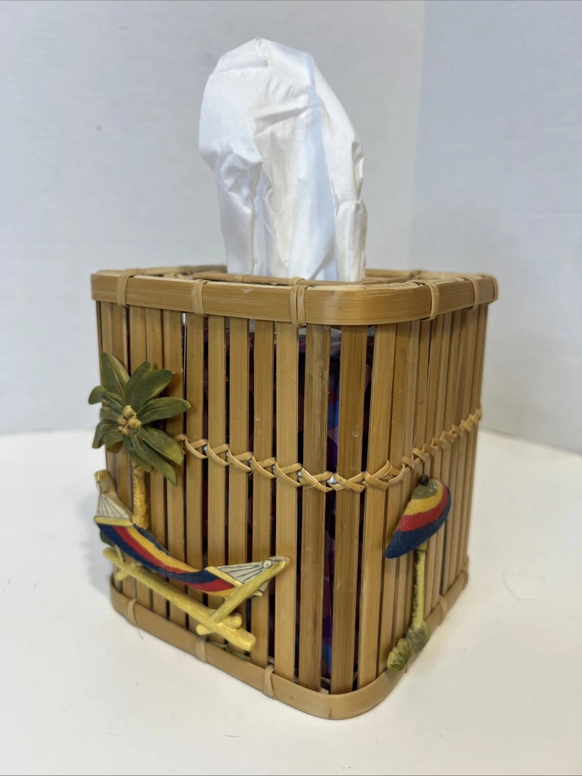 VTG 6" Bamboo Cane Wood Tissue Cube Box Cover Holder Tiki Tropical Beach | eBay