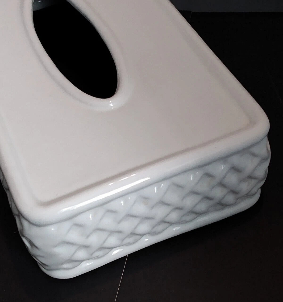 Vintage Ceramic Tissue Box Cover Waffled Lattice Sides Off White | eBay