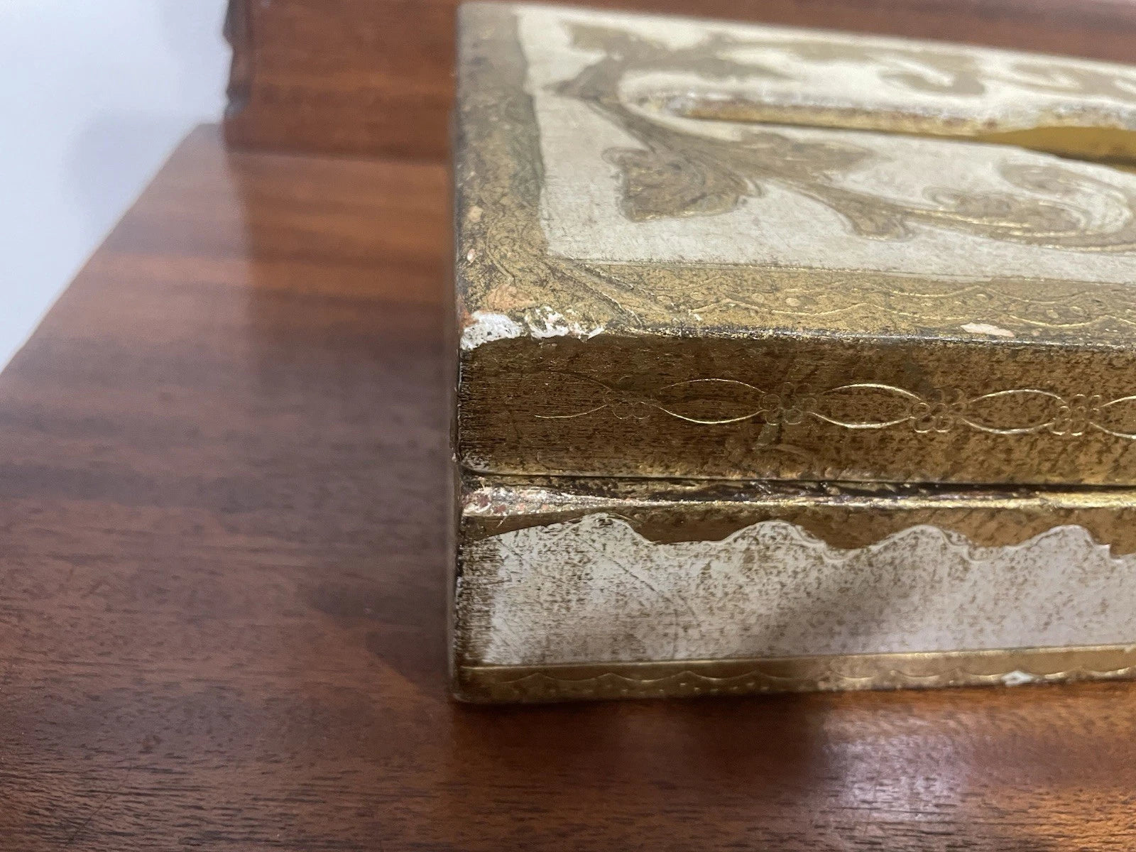 Vintage Gold & White Wood Tissue Box Holder Florentine Style Made In Italy. READ | eBay