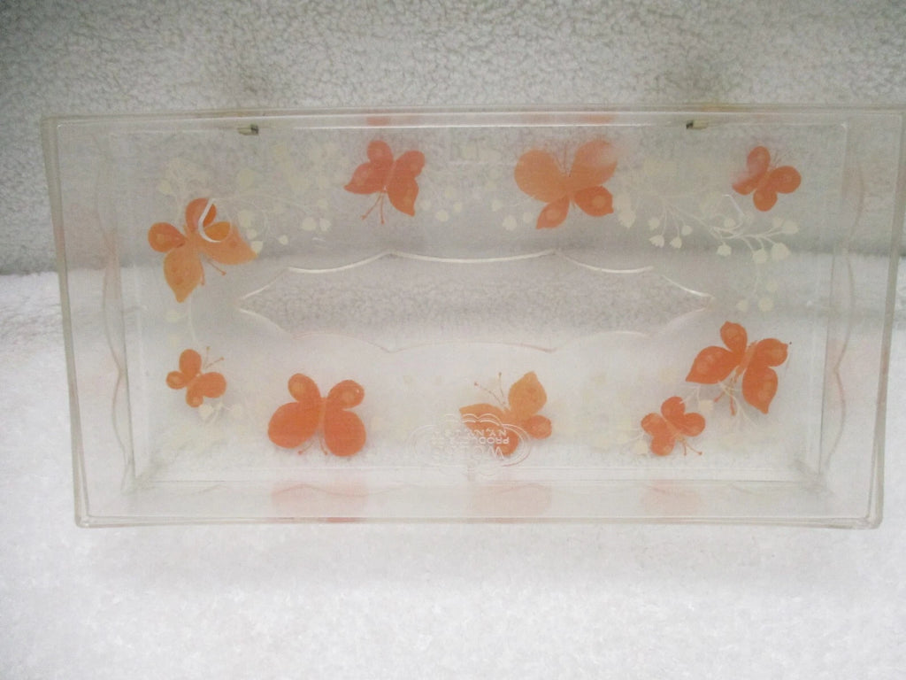 VTG MCM Wolff Clear Acrylic Butterfly Tissue Box Holder Hinged Lid Orange Yellow | eBay