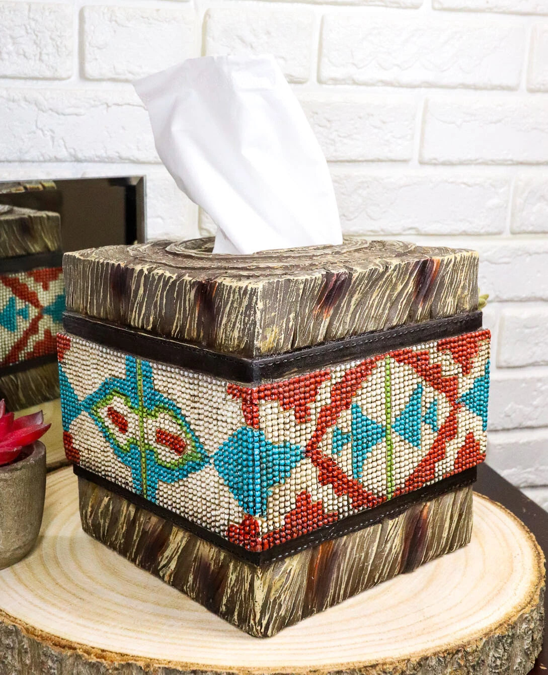 Rustic Western Turquoise Aztec Tribal Pattern Faux Wood Tissue Box Cover Decor | eBay