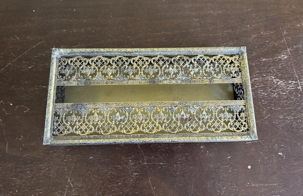 Vintage Gold Tone Metal Filigree Tissue Box Cover Hinged Lid * PLEASE READ * | eBay