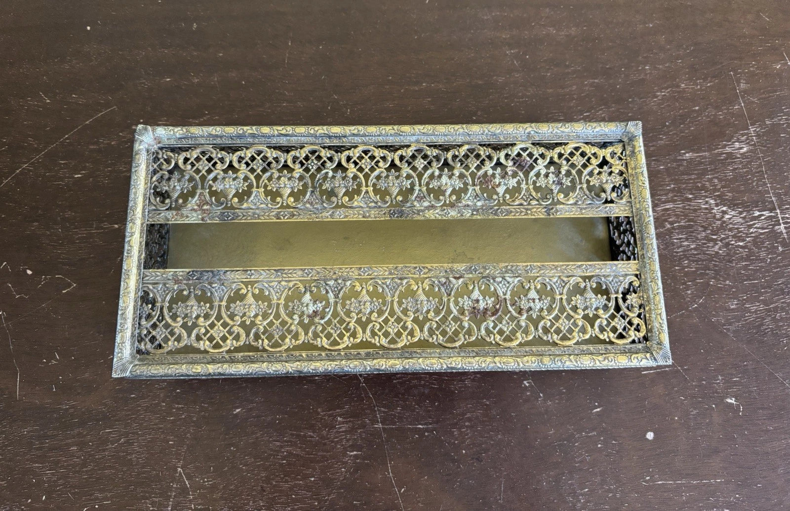 Vintage Gold Tone Metal Filigree Tissue Box Cover Hinged Lid * PLEASE READ * | eBay