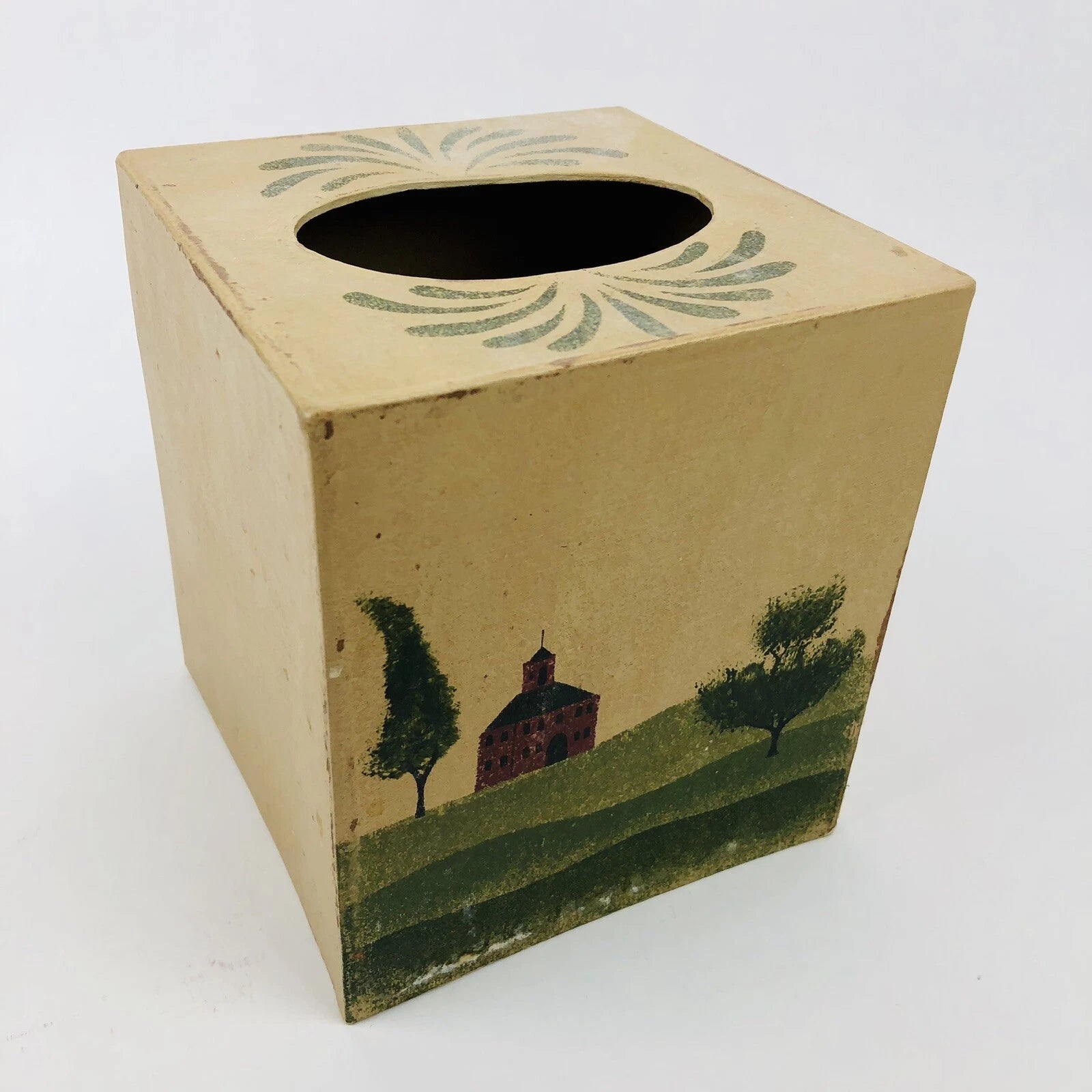 VTG Hand Painted Tissue Cover Box Square Two Thirds Country Farmhouse Cottage | eBay
