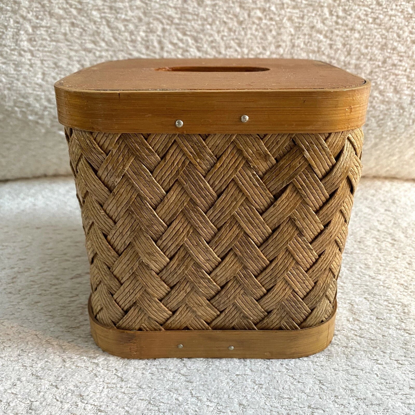 Vintage Woven Rattan Wood Tissue Box Cover Square - Boho / Bohemian / Coastal | eBay