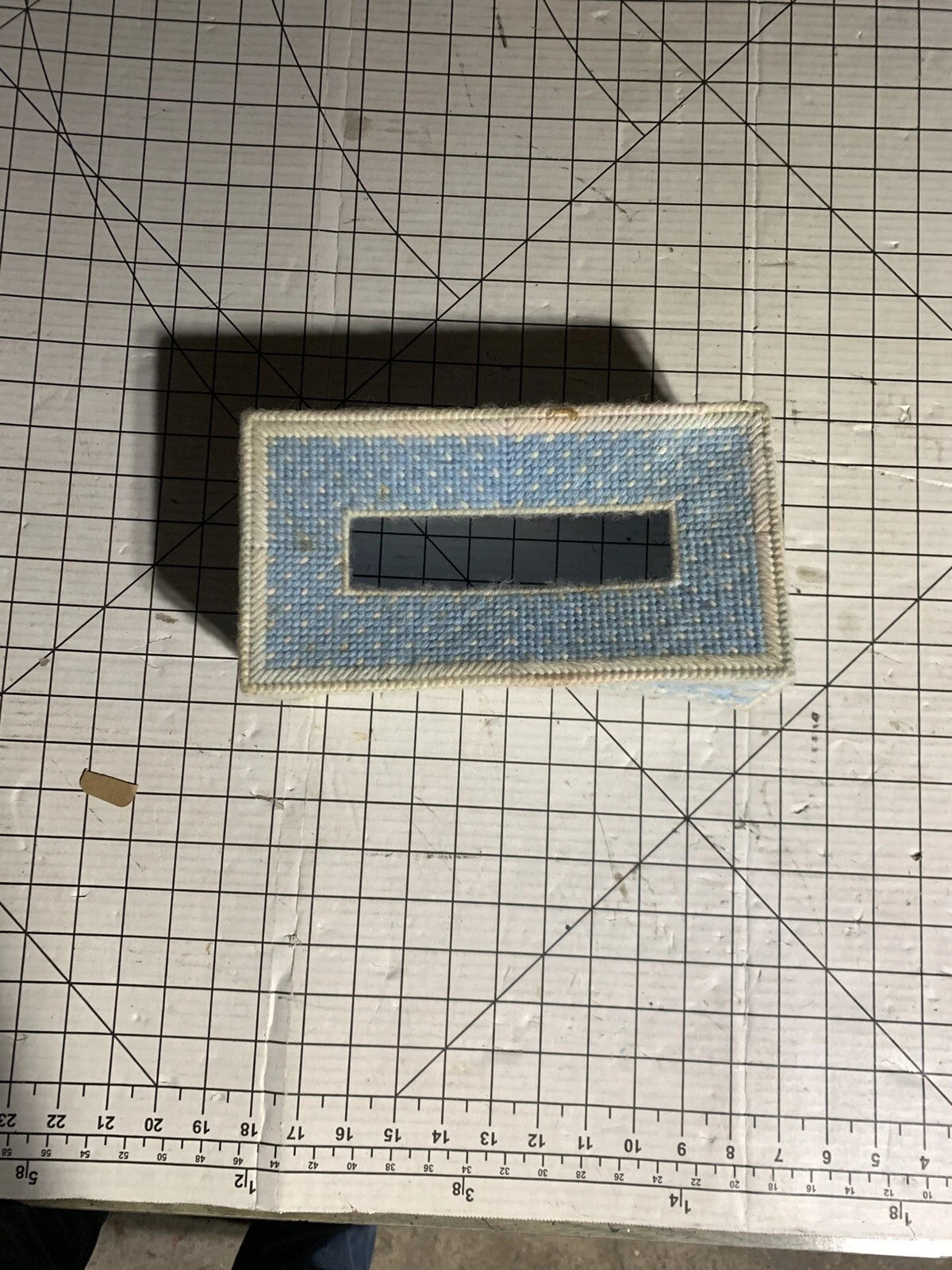 Vintage Tissue Box Holder Handmade Needlepoint Blue and White Rectangular B381 | eBay