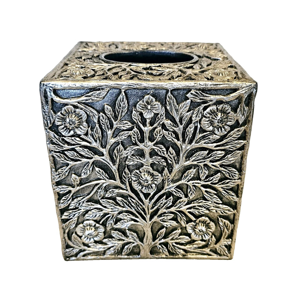 Nicole Miller Home Silver Tree Floral Resin 3D Tissue Box Cover HTF 5.5" x 6” | eBay