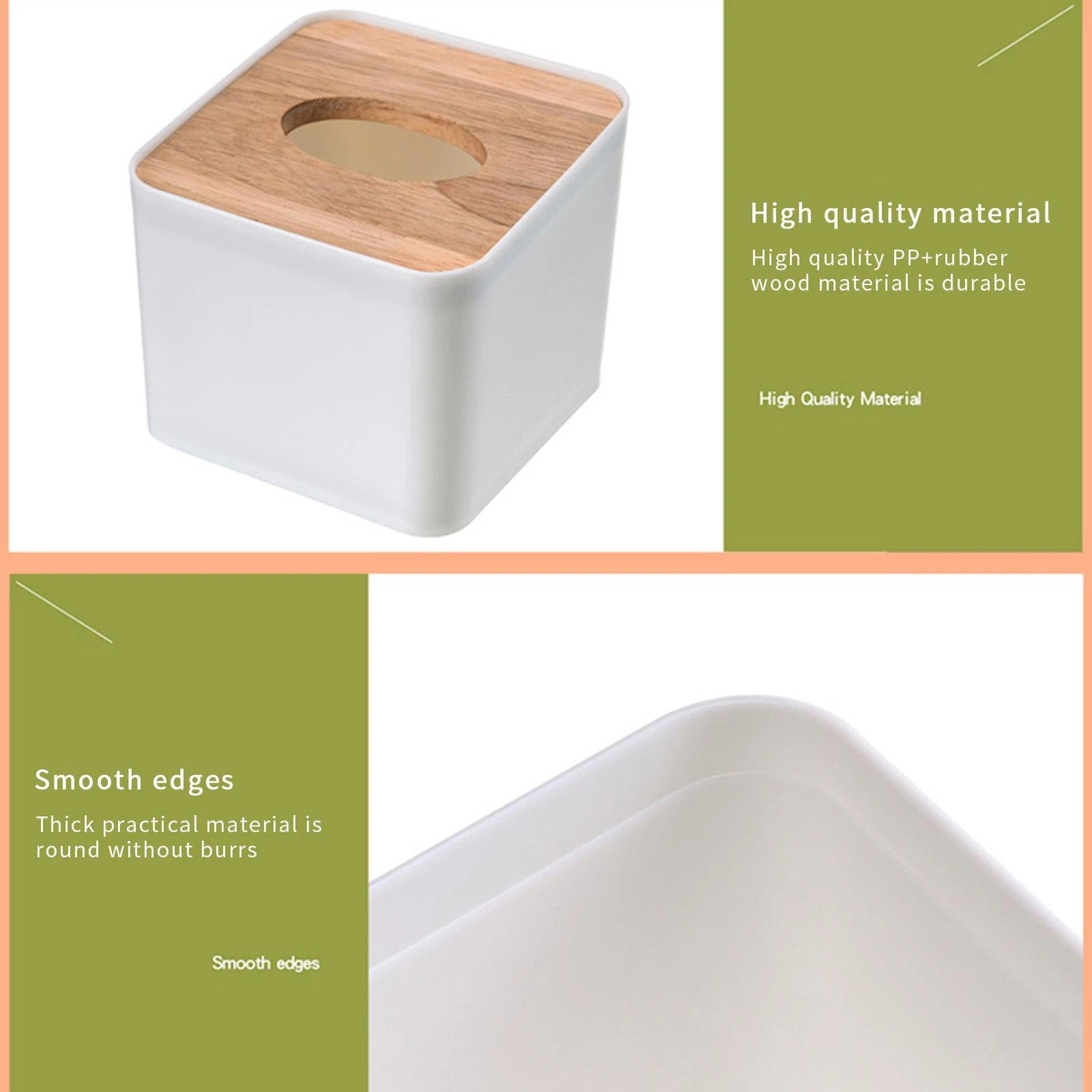 2pcs White Square Tissue Box Storage Case Smooth Wood Cover Facial Tissue | eBay