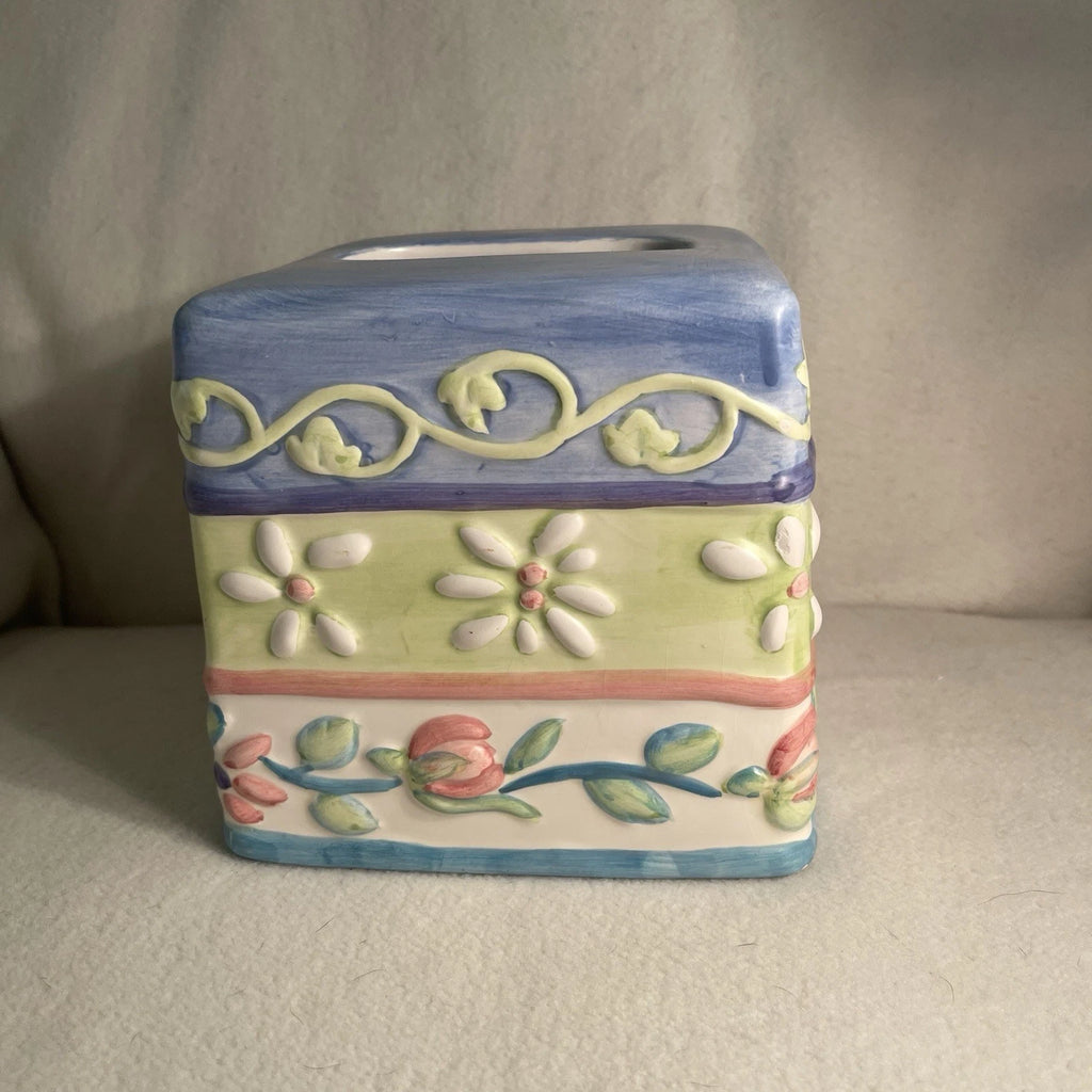 Vtg Certified International Ceramic Tissue Box Cover Pastel Floral Pattern 5.75” | eBay