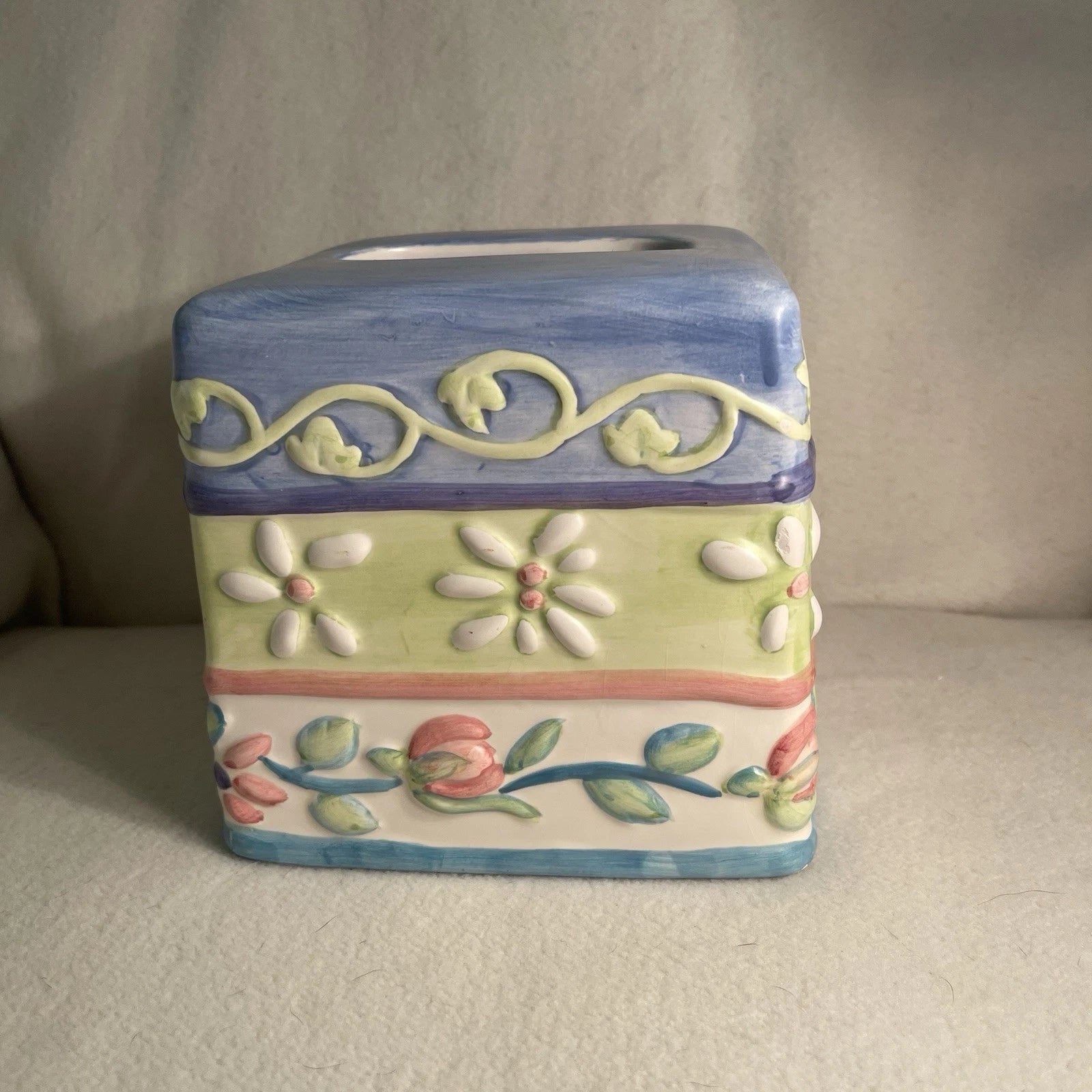 Vtg Certified International Ceramic Tissue Box Cover Pastel Floral Pattern 5.75” | eBay