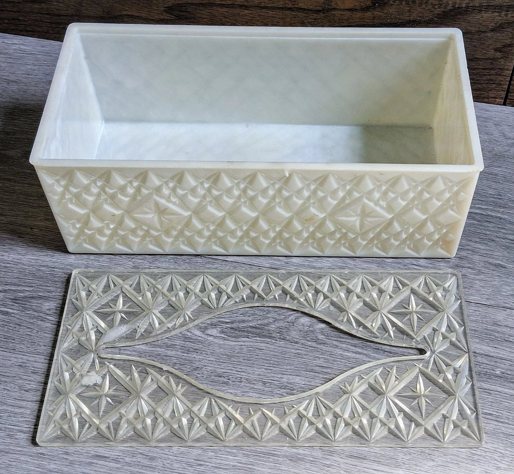 1963 Vtg Tissue Kleenex Box Starburst Acrylic MCM Atomic Clear/Faux Milk Glass | eBay