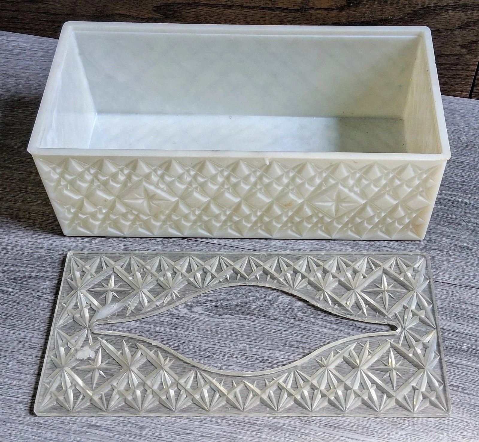 1963 Vtg Tissue Kleenex Box Starburst Acrylic MCM Atomic Clear/Faux Milk Glass | eBay