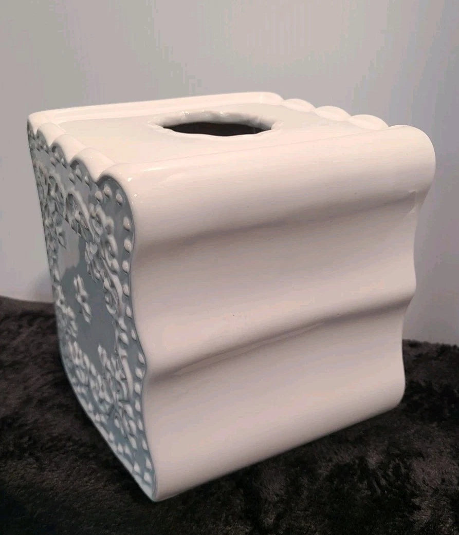 White CREATIVE BATH Floral Lace Ceramic Tissue Box Cover- 6.25" Square | eBay