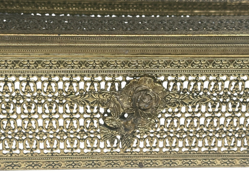 Vintage MCM Hollywood Regency Gold Tone Rose Bird Metal Tissue Box Cover | eBay