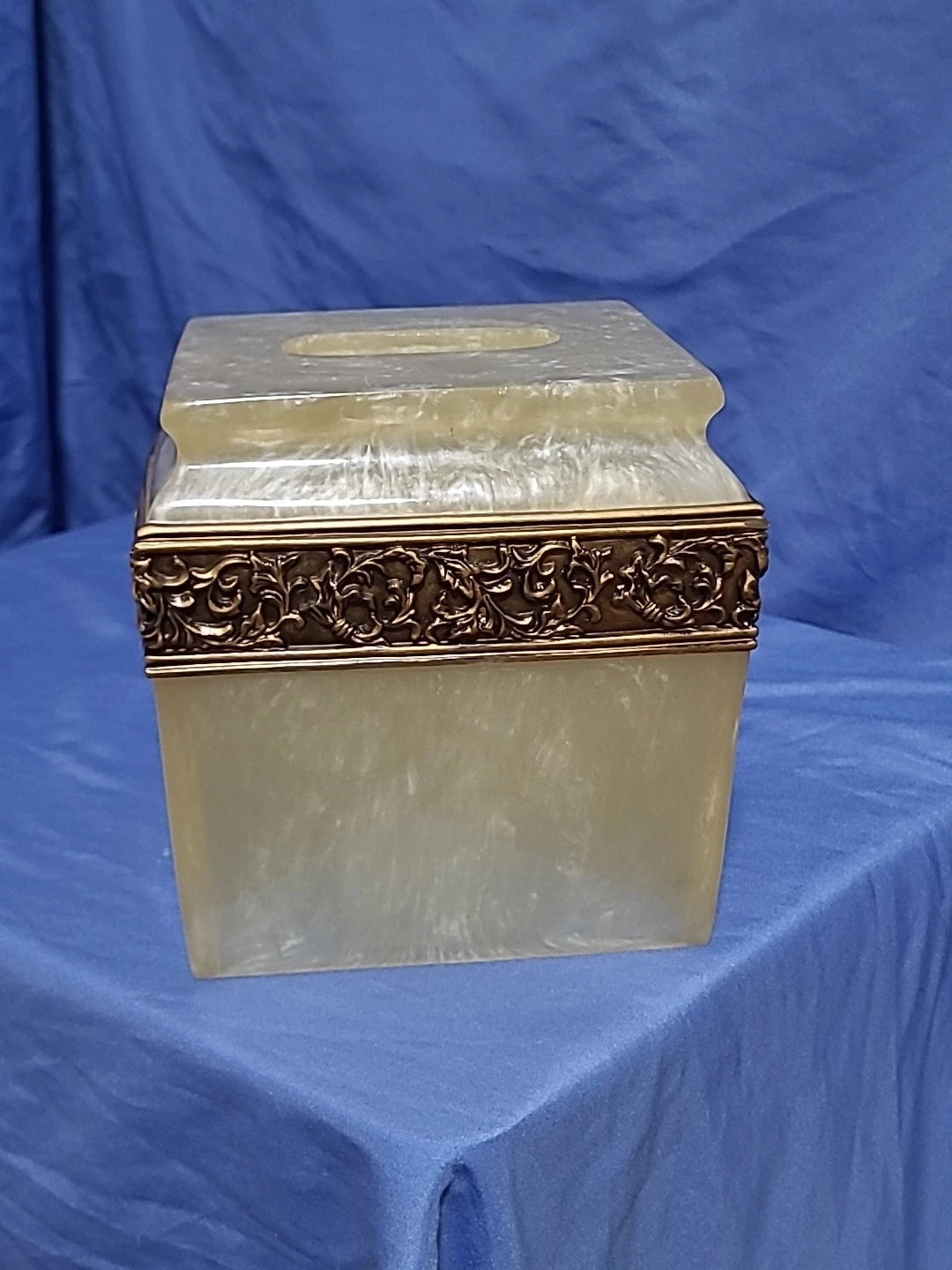 Wamsutta Adagio Faux Marble & Brass Tissue Box Cover EUC | eBay