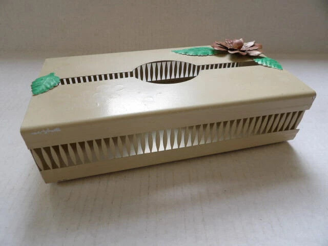 Vintage Metal Tissue Box Cover Slide Out Tray Counter or Wall Hang Flowers | eBay