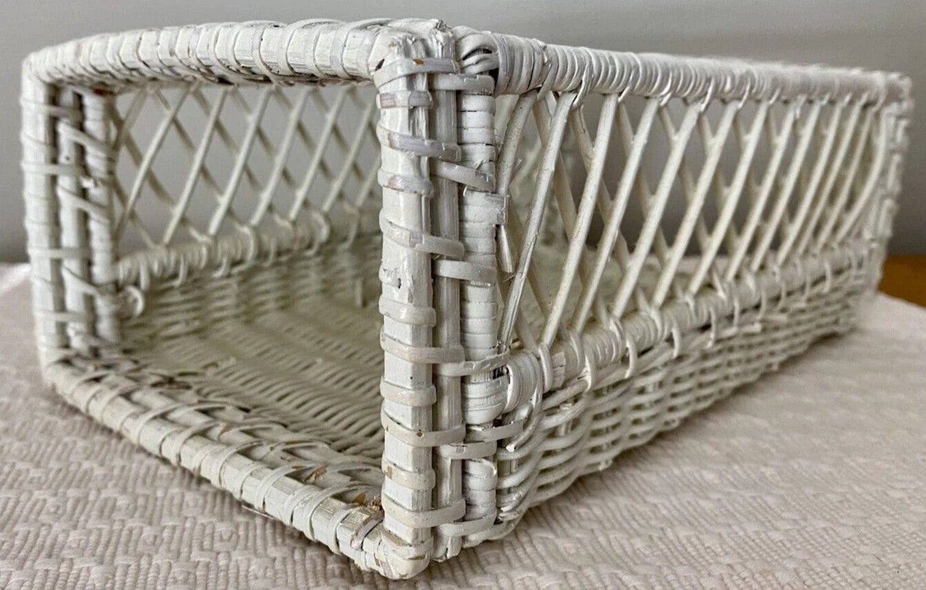 VTG MCM White Wicker Rectangular Bathroom Tissue Box Holder 10” X 5.5” X 4” | eBay