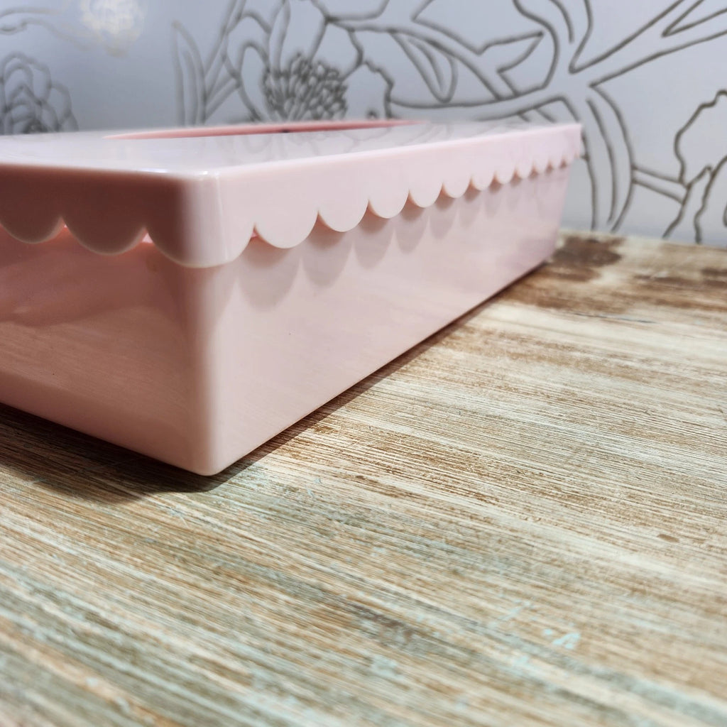 Vintage Pink Plastic Tissue Box Holder Hinged Lid Scalloped Edges | eBay