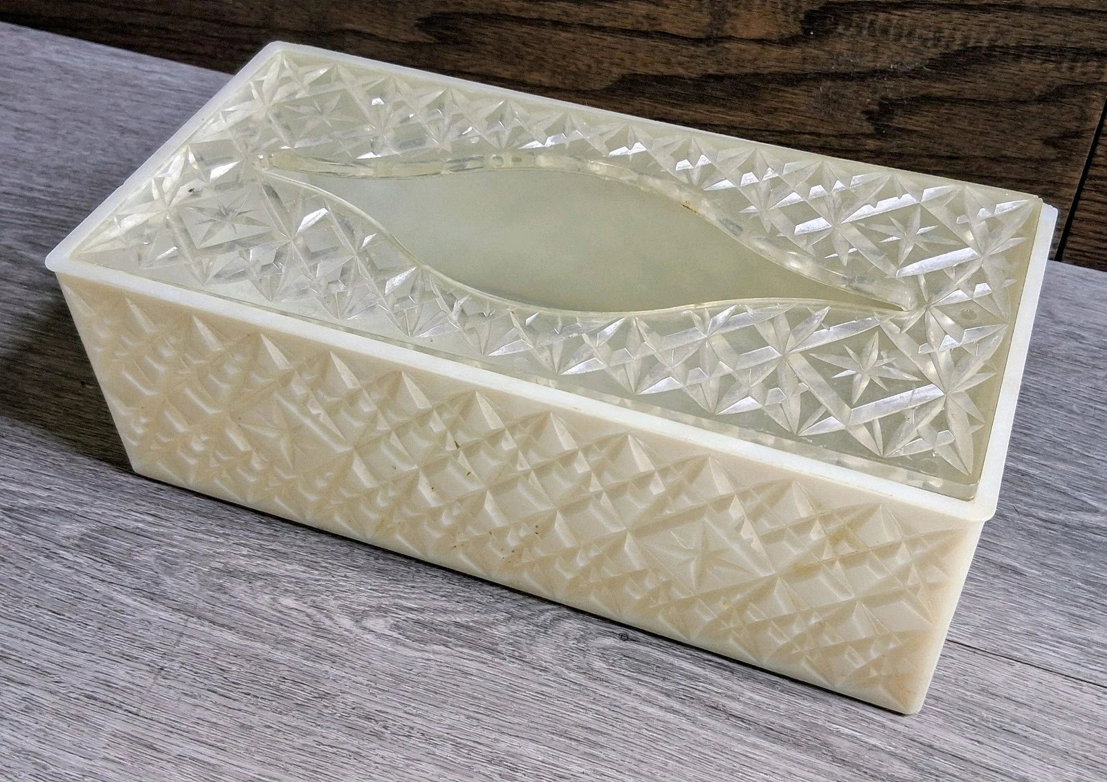 1963 Vtg Tissue Kleenex Box Starburst Acrylic MCM Atomic Clear/Faux Milk Glass | eBay