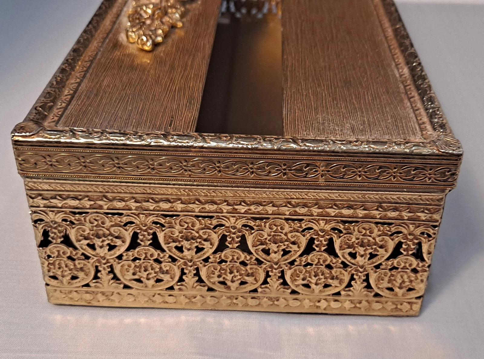 Vtg Gold Filigree Tissue Box Holder Gilted Hinged Hollywood Regency Flowers | eBay