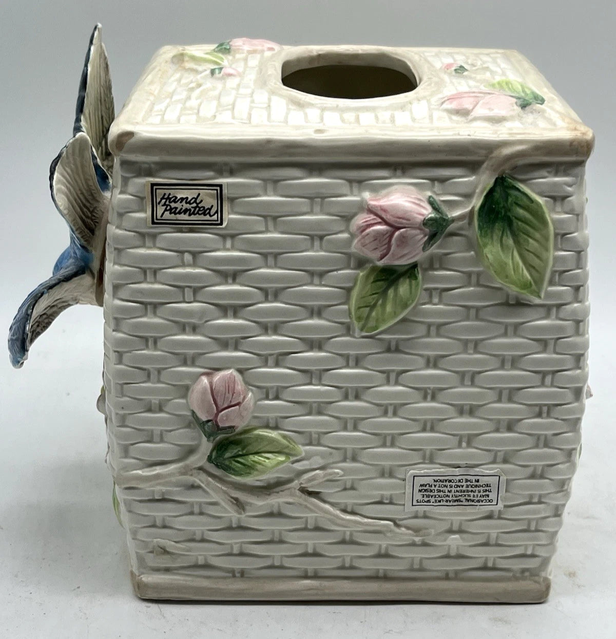 Vtg 1990 Fitz & Floyd Ceramic 3D Blue Bird Pink Dogwood Tissue Box Cover HTF | eBay