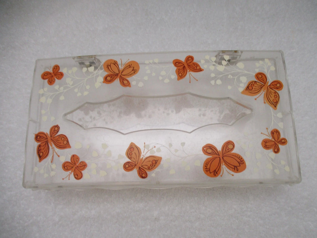 VTG MCM Wolff Clear Acrylic Butterfly Tissue Box Holder Hinged Lid Orange Yellow | eBay