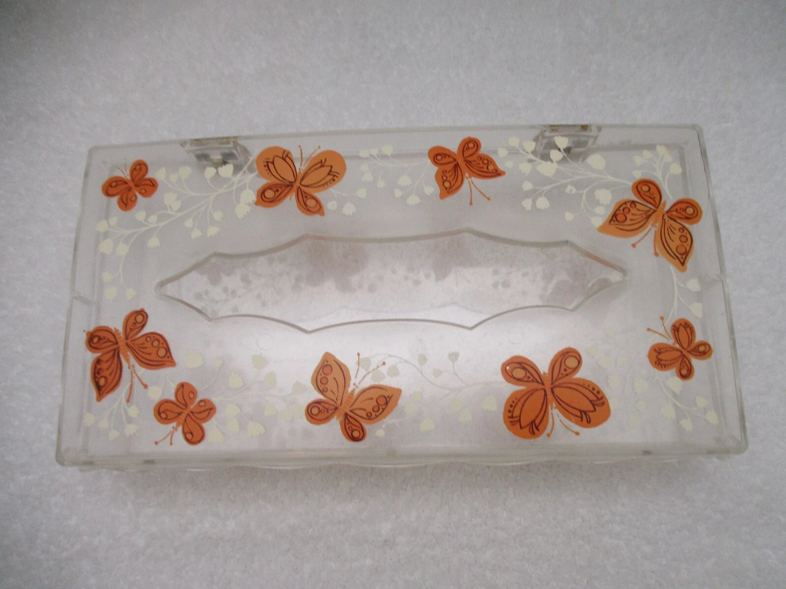VTG MCM Wolff Clear Acrylic Butterfly Tissue Box Holder Hinged Lid Orange Yellow | eBay