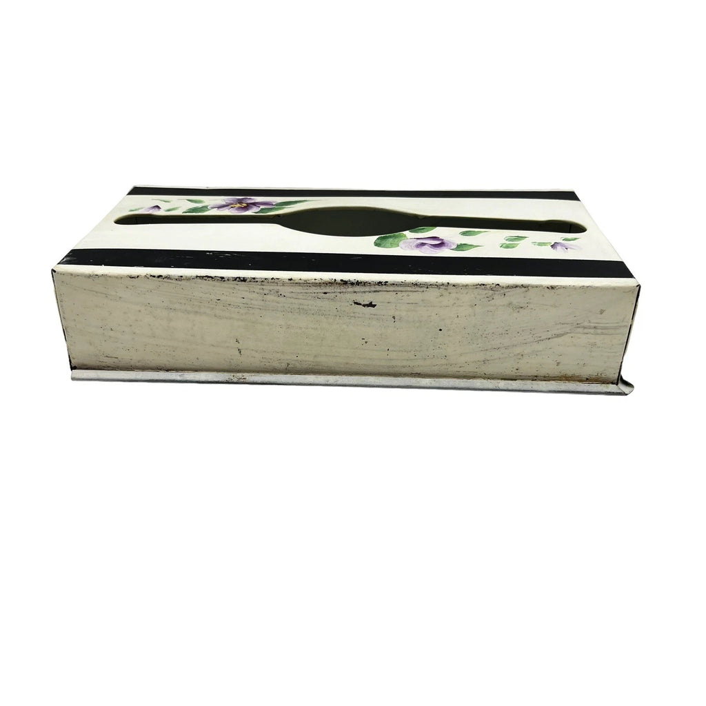 Vintage Metal Long Tissue Box Beige Floral Hand Painted Wall Mount Counter MCM | eBay