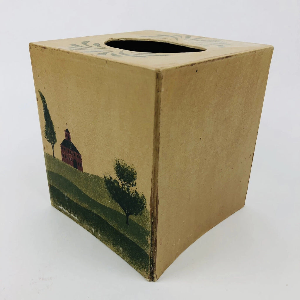 VTG Hand Painted Tissue Cover Box Square Two Thirds Country Farmhouse Cottage | eBay