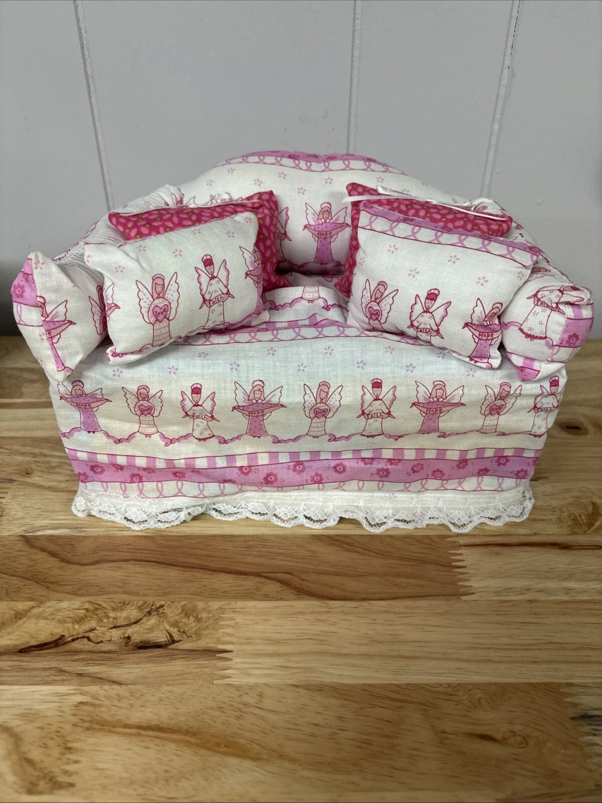 Angels Sofa Couch Tissue Box Cover With Little Pillows Pink And White Dollhouse | eBay