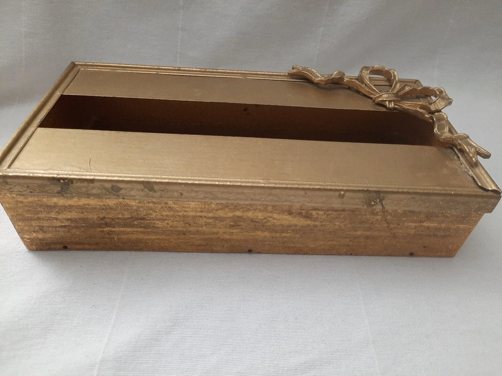 Vintage Antiqued Gold Tone Metal Rectangular Tissue Box Cover 2 Pc w/ Ribbon Bow | eBay