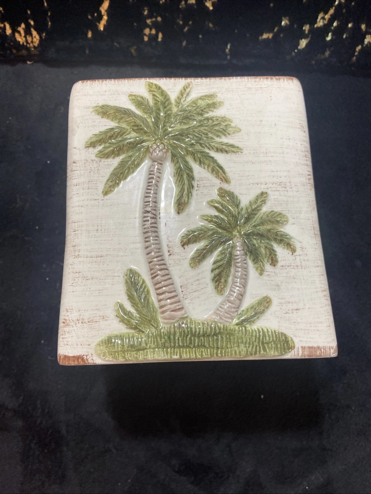 Ceramic Tissue Cover Box Holder IEmbossed Palm Trees Square | eBay