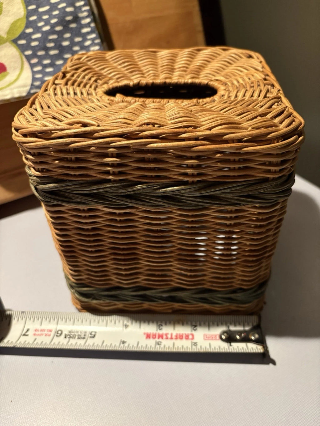 Woven Wicker Rattan Tissue Box Cover Holder 6” Cube Striped Natural Metal Frame | eBay