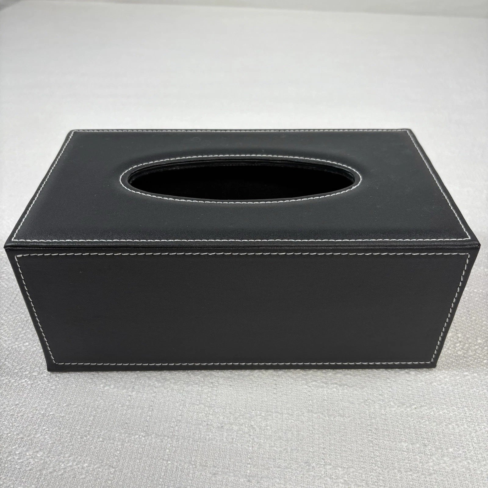 Faux Leather Tissue Box Holder, Rectangular Napkin Dispenser, Black White Trim | eBay