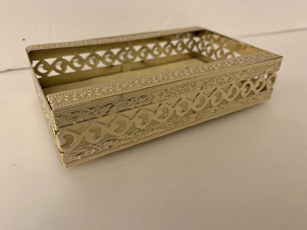 VTG Tissue Holder Box Small Gold Filigree Metal POCKET Vanity Hollywood Regency | eBay