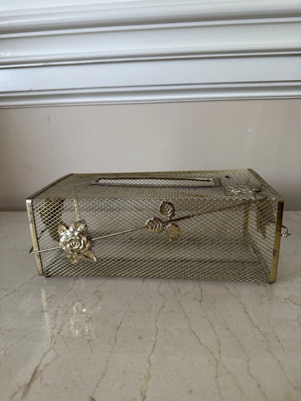 Vtg Gold Metal Mesh Tissue Box Cover Holder Floral Roses MCM Hollywood Regency | eBay