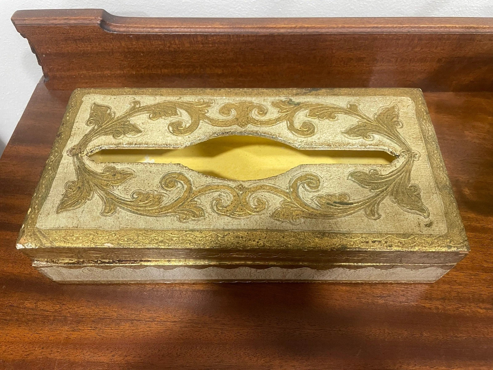 Vintage Gold & White Wood Tissue Box Holder Florentine Style Made In Italy. READ | eBay