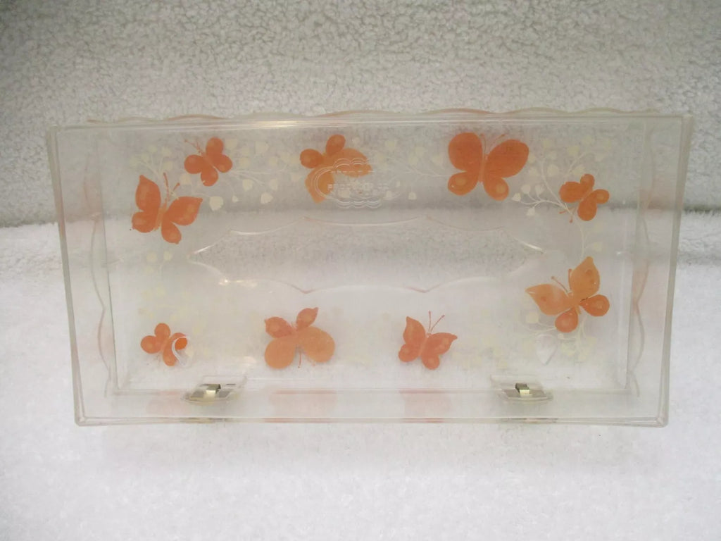 VTG MCM Wolff Clear Acrylic Butterfly Tissue Box Holder Hinged Lid Orange Yellow | eBay