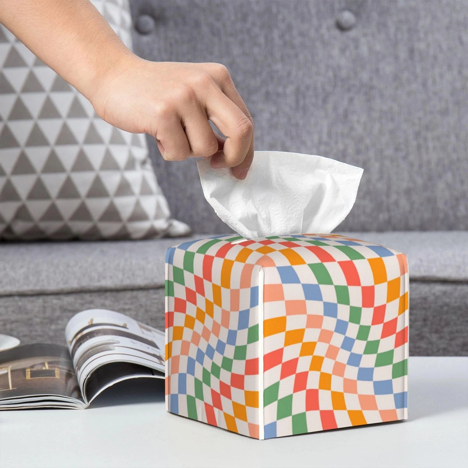 Best Box Holder Wavy Checkerboard Tissue Cover Square Leather Organizer Portable | eBay