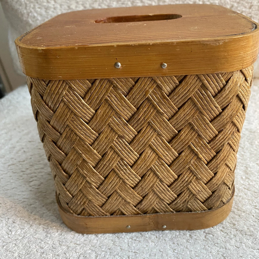 Vintage Woven Rattan Wood Tissue Box Cover Square - Boho / Bohemian / Coastal | eBay