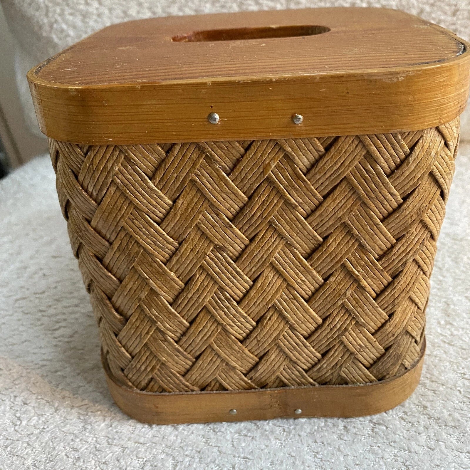 Vintage Woven Rattan Wood Tissue Box Cover Square - Boho / Bohemian / Coastal | eBay