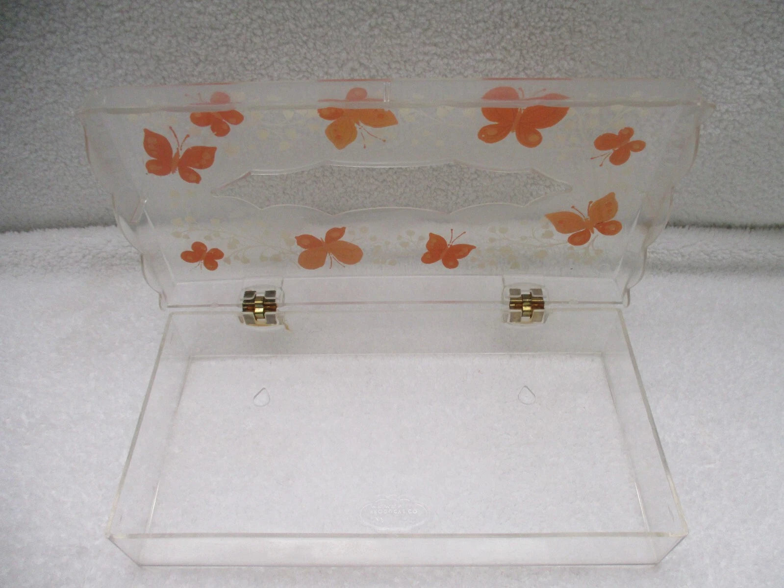 VTG MCM Wolff Clear Acrylic Butterfly Tissue Box Holder Hinged Lid Orange Yellow | eBay