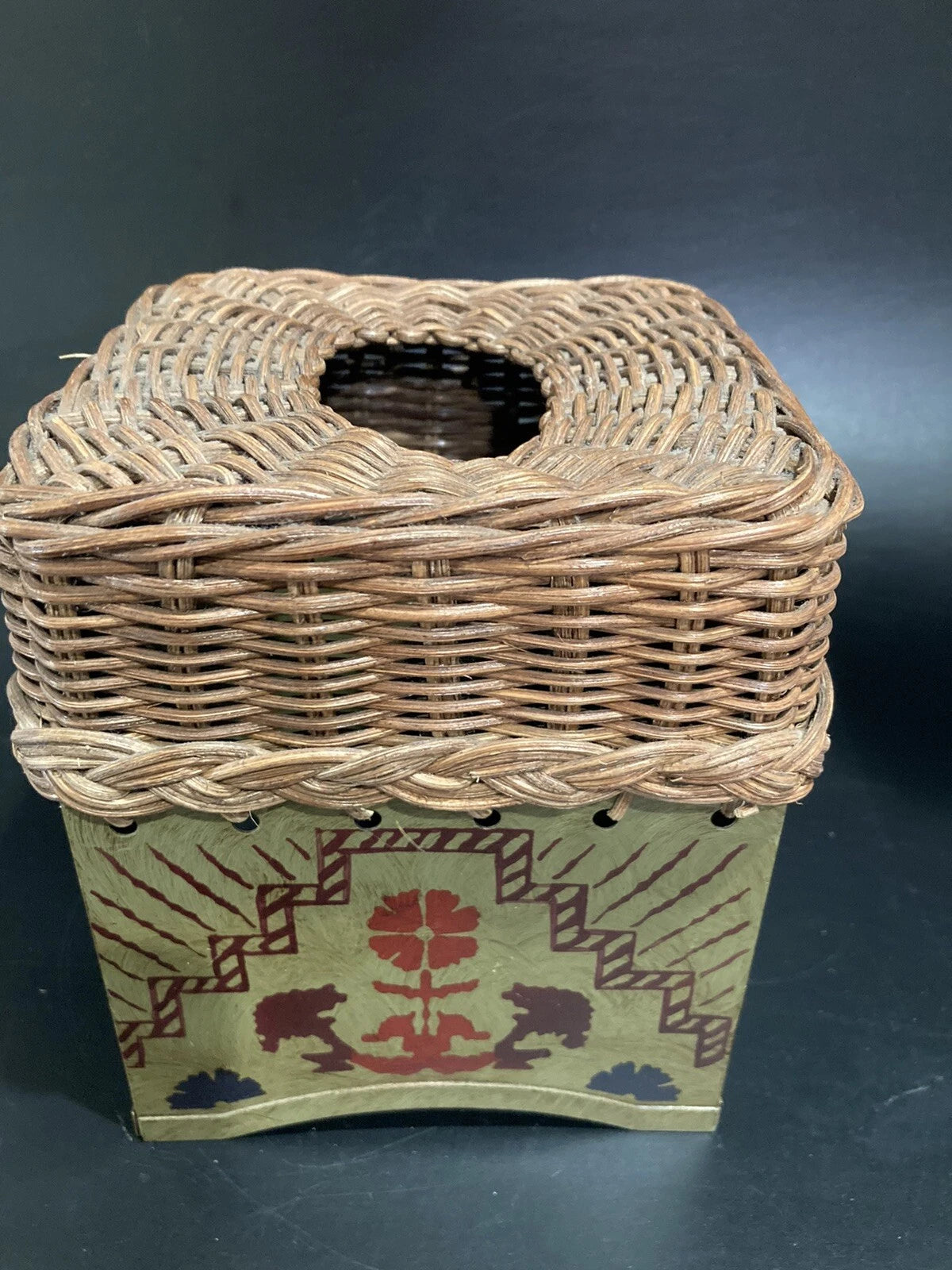 Wicker & Tin Tissue Box Cover Floral Design Green | eBay