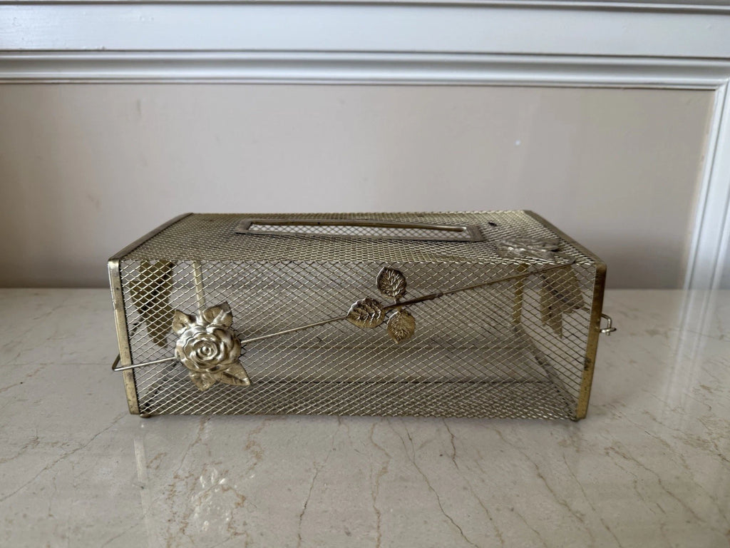 Vtg Gold Metal Mesh Tissue Box Cover Holder Floral Roses MCM Hollywood Regency | eBay