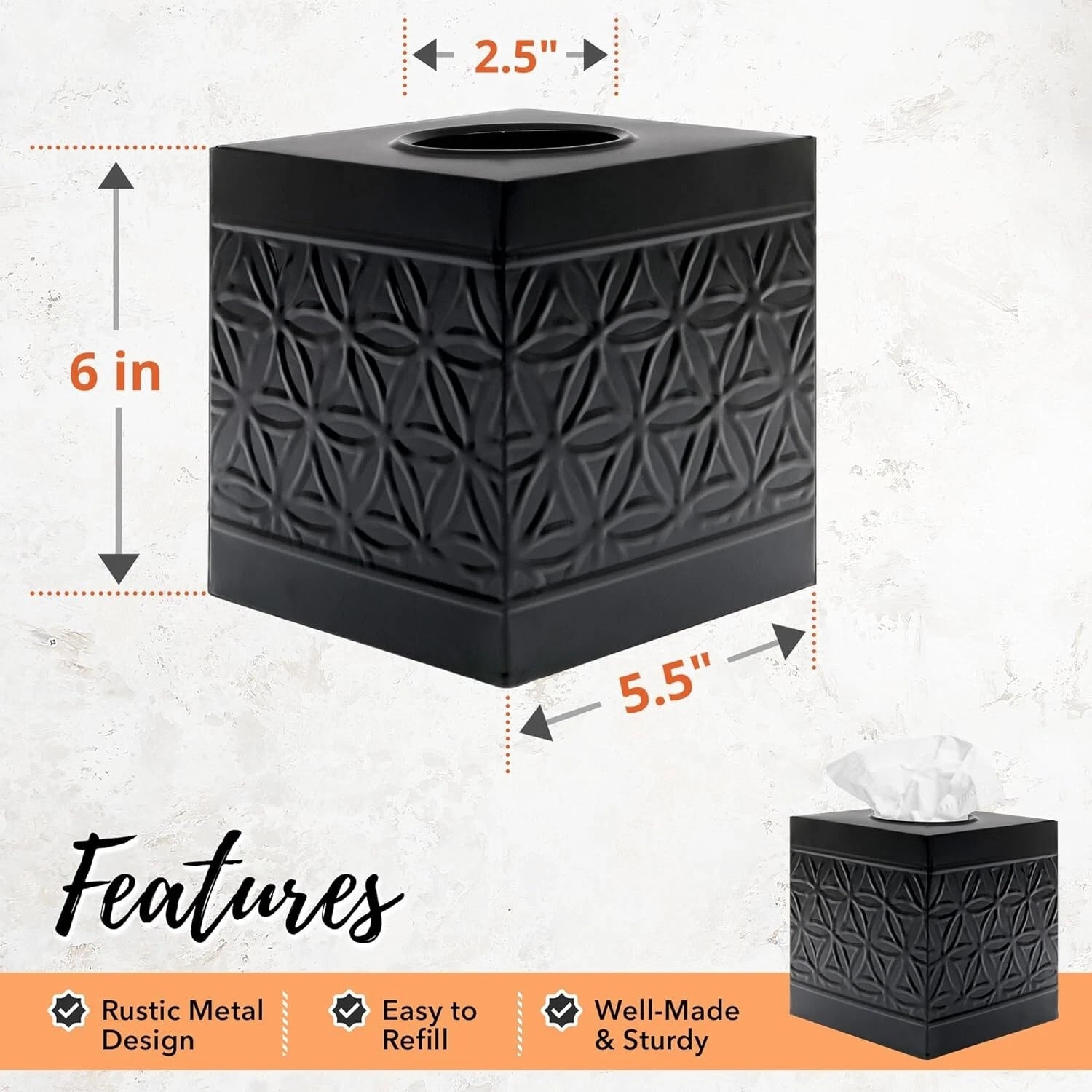 Autumn Alley Black Tissue Box Cover Square, Matte Black Bathroom Accessories | eBay