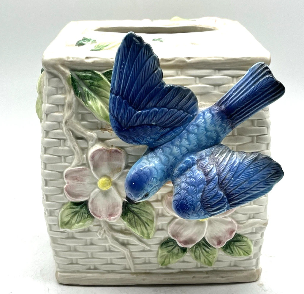 Vtg 1990 Fitz & Floyd Ceramic 3D Blue Bird Pink Dogwood Tissue Box Cover HTF | eBay