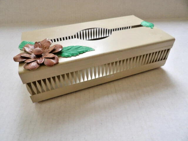 Vintage Metal Tissue Box Cover Slide Out Tray Counter or Wall Hang Flowers | eBay