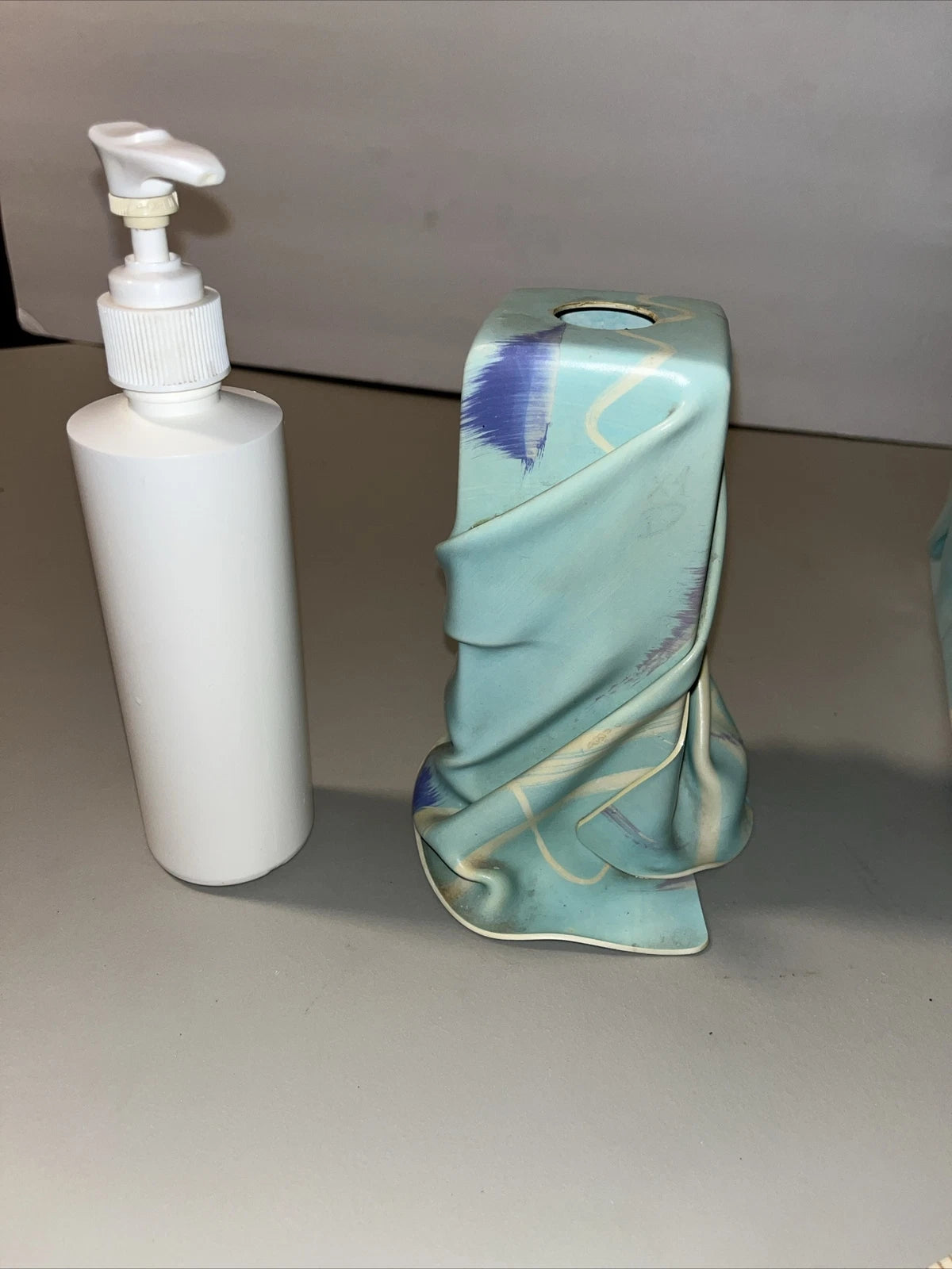 Vintage Blue Green Swirl Tissue Box Holder Soap Dispenser Trash Bin Bath Set Art | eBay