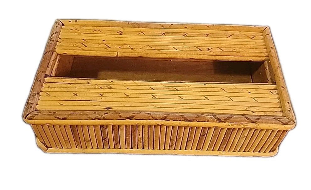 Vintage MCM Bamboo Wood Tissue Box Holder Boho From Japan | eBay