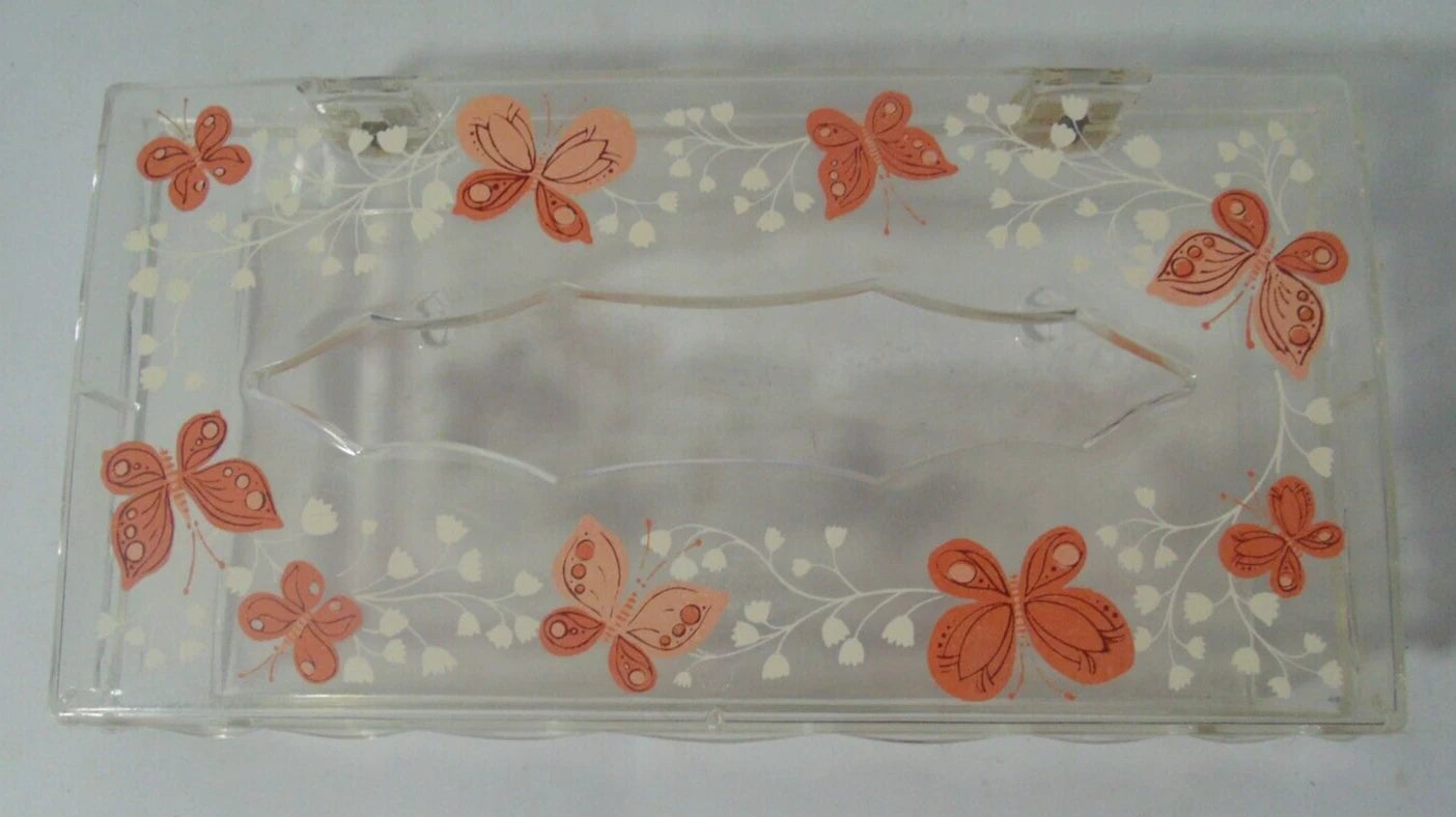 Vintage Wolff Products Tissue Box Cover Home Decor Clear with Coral Butterflies | eBay